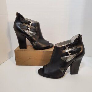 Guess Black Leather Peep Toe Heels Size 10